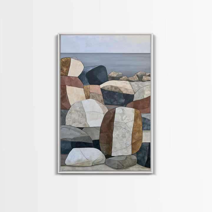 Quiet Coastal Rocks and Gray Sea Canvas Print, Scandinavian Art, Wall Hanging, Living Room Decor, Nordic, Living Room Wall Art, SCA-2x3-31