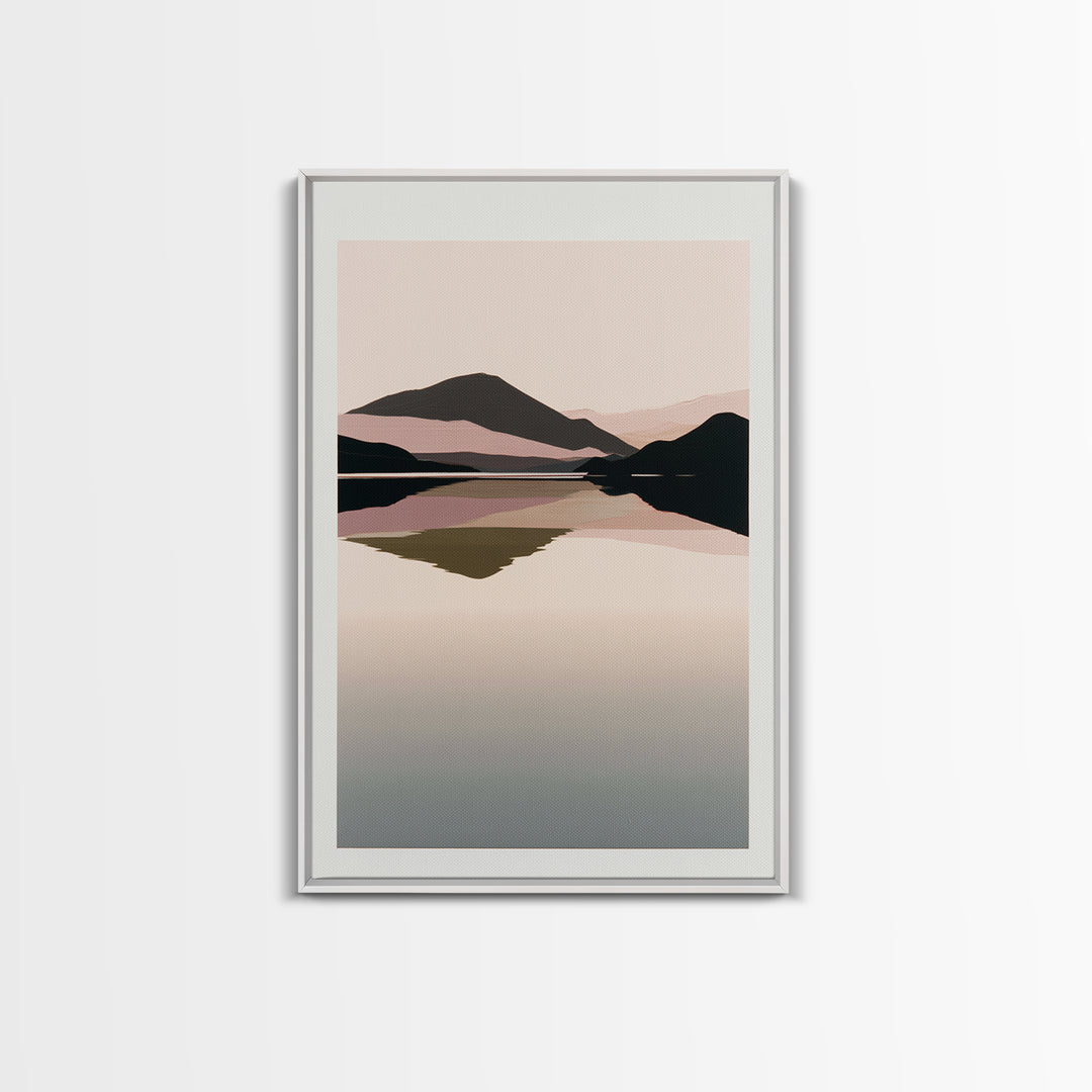 Minimal Fjord Landscape Framed Canvas Print, Scandinavian Art, Oil Painting, Living Room Decor, Nordic, Boho Wall Decor, SCA-2x3-34