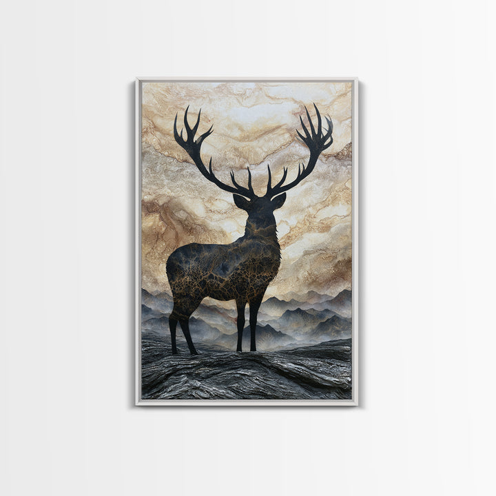 Reindeer Silhouette in Snowy Landscape Canvas Print, Scandinavian Art, Digital Wall Art, Living Room Decor, Nordic, SCA-2x3-38