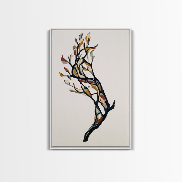 Single Black Branch on Warm White Background Canvas Print, Scandinavian Art, Mid Century Modern, Living Room Decor, Nordic, SCA-2x3-4