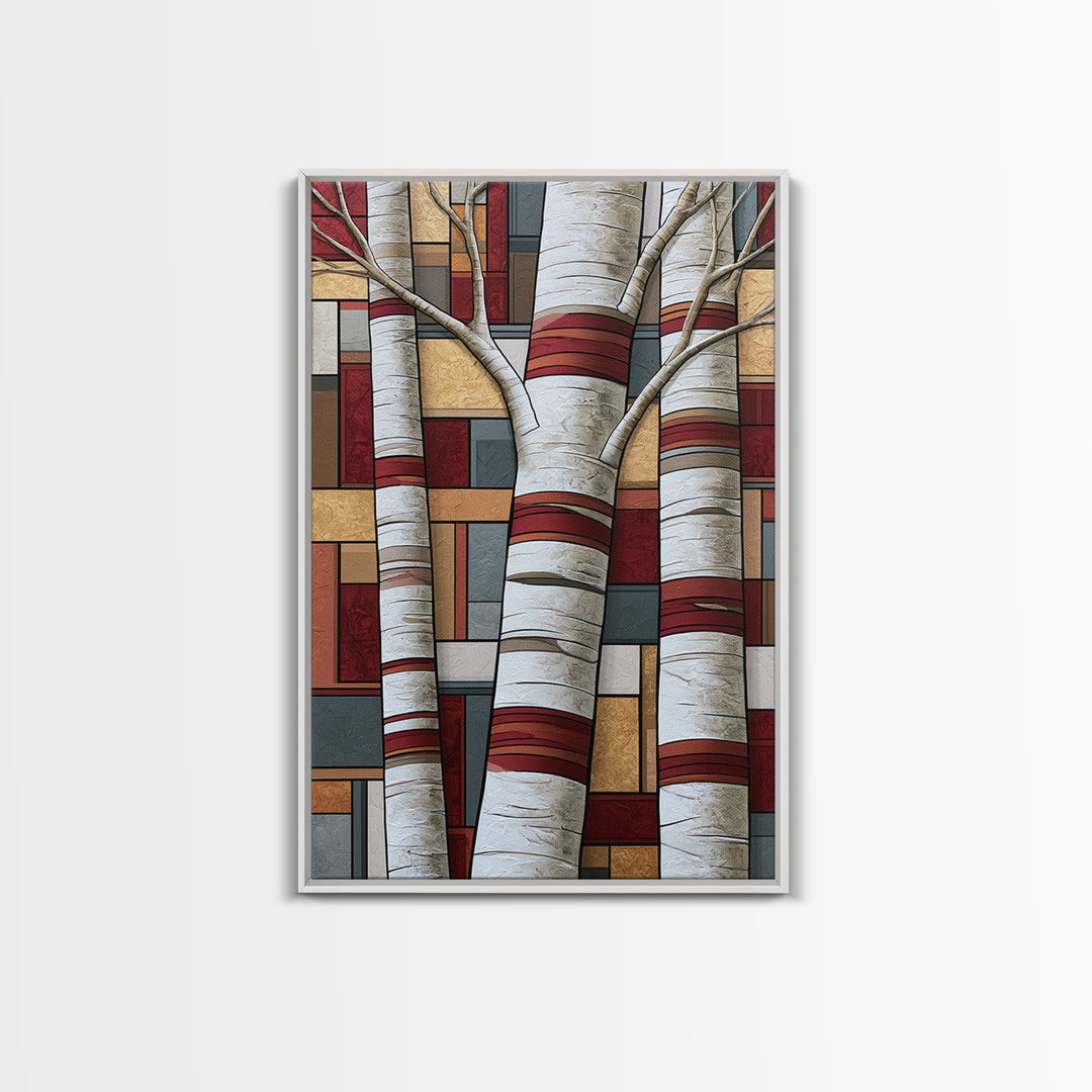 Birch Tree Trunks Framed Canvas Print, Scandinavian Art, Abstract Wall Art, Living Room Decor, Abstract Art, Nordic, SCA-2x3-41