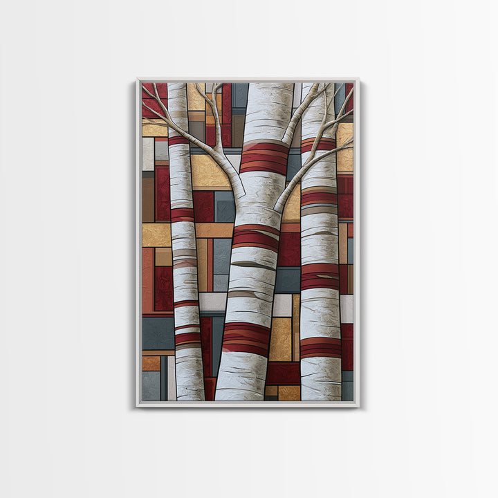 Birch Tree Trunks Framed Canvas Print, Scandinavian Art, Abstract Wall Art, Living Room Decor, Abstract Art, Nordic, SCA-2x3-41