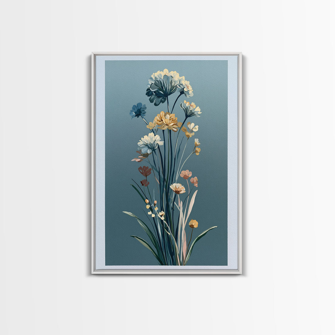Minimal Meadow Flowers Framed Canvas Print, Scandinavian Art, Printable Wall Art, Living Room Decor, Fine Art, Nordic, SCA-2x3-42
