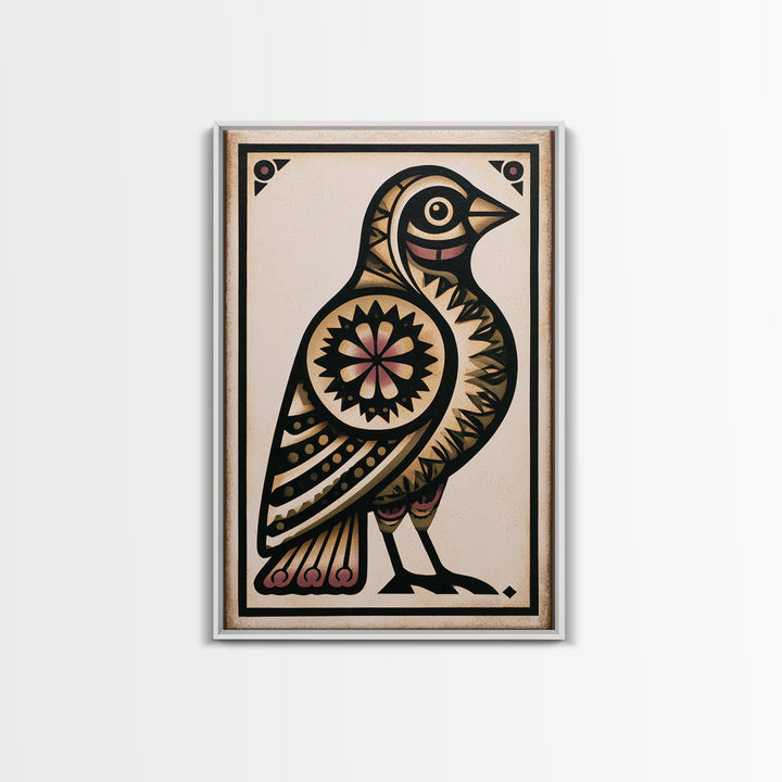 Nordic Folk Bird Framed Canvas Print, Scandinavian Art, Modern Wall Art, Living Room Decor, Fine Art, Nordic, Statement Artwork, SCA-2x3-43