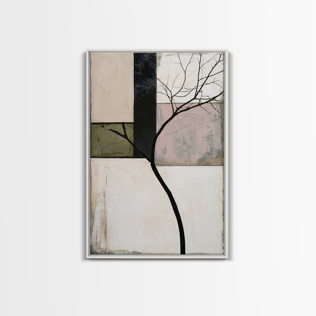 Single Black Branch on Warm White Background Canvas Print, Scandinavian Art, Digital Wall Art, Living Room Decor, Nordic, SCA-2x3-52