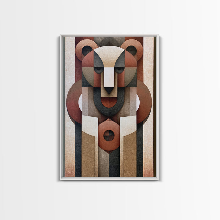 Geometric Bear with Muted Colors Framed Canvas Print, Scandinavian Art, Modern Wall Art, Living Room Decor, Abstract Art, SCA-2x3-53