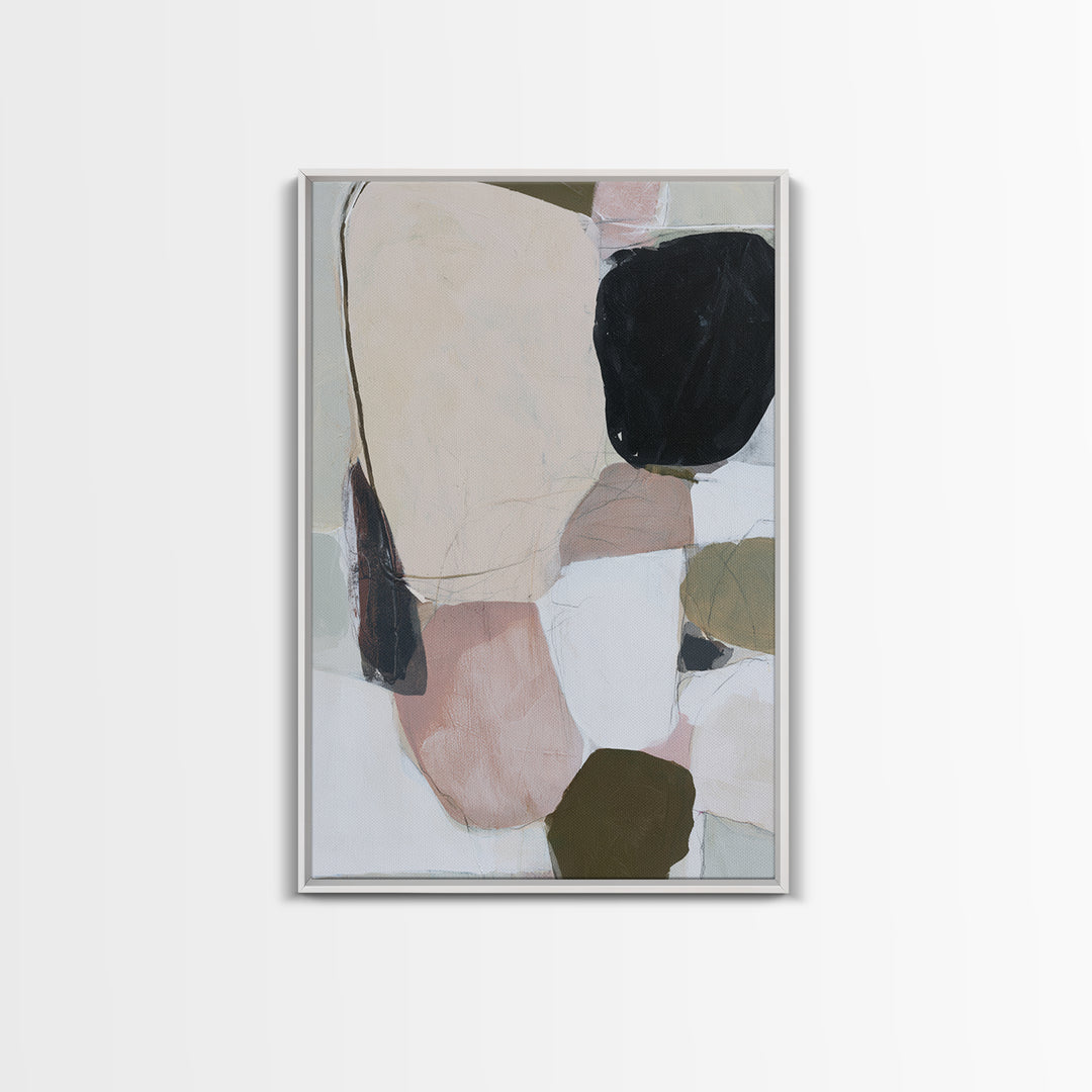 Quiet Coastal Rocks and Gray Sea Framed Canvas Print, Scandinavian Art, Abstract Wall Art, Living Room Decor, Fine Art, Nordic, SCA-2x3-55