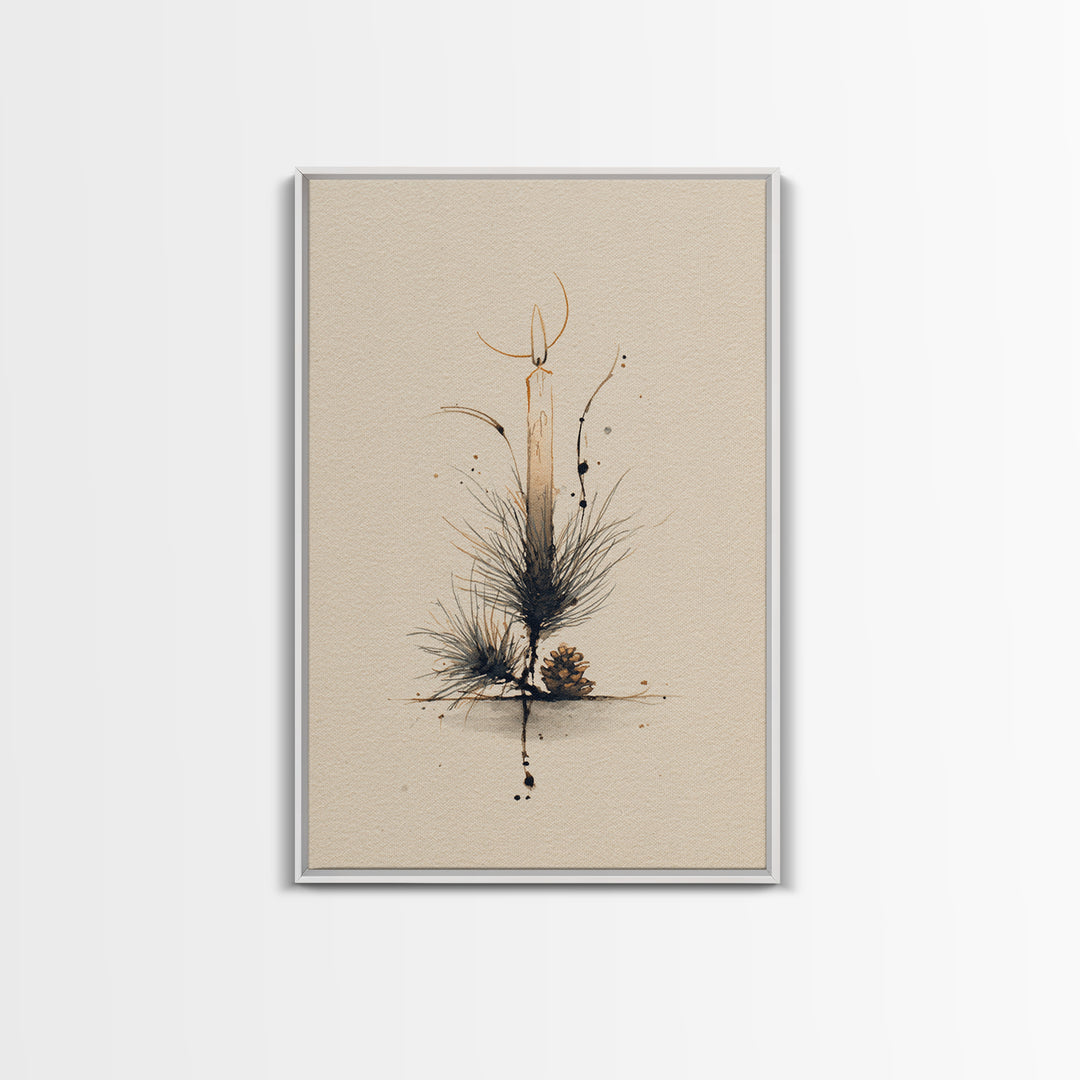 Hygge Candle and Pine Branch Still Life Canvas Print, Scandinavian Art, Abstract Wall Art, Living Room Decor, Nordic, SCA-2x3-60