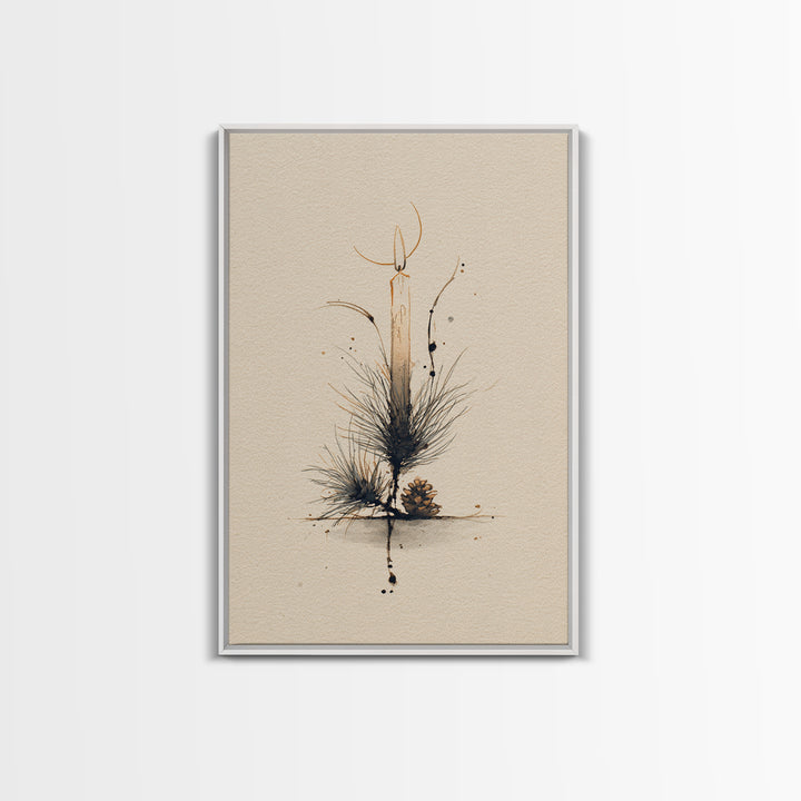 Hygge Candle and Pine Branch Still Life Canvas Print, Scandinavian Art, Abstract Wall Art, Living Room Decor, Nordic, SCA-2x3-60