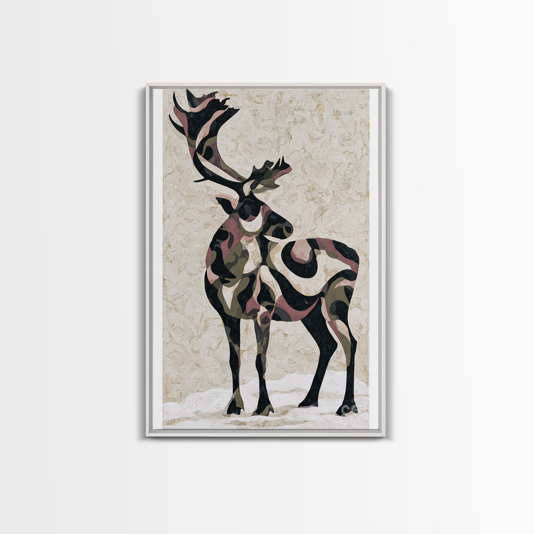 Reindeer Silhouette in Snowy Landscape Canvas Print, Scandinavian Art, Farmhouse Decor, Living Room Decor, Fine Art, Nordic, SCA-2x3-62