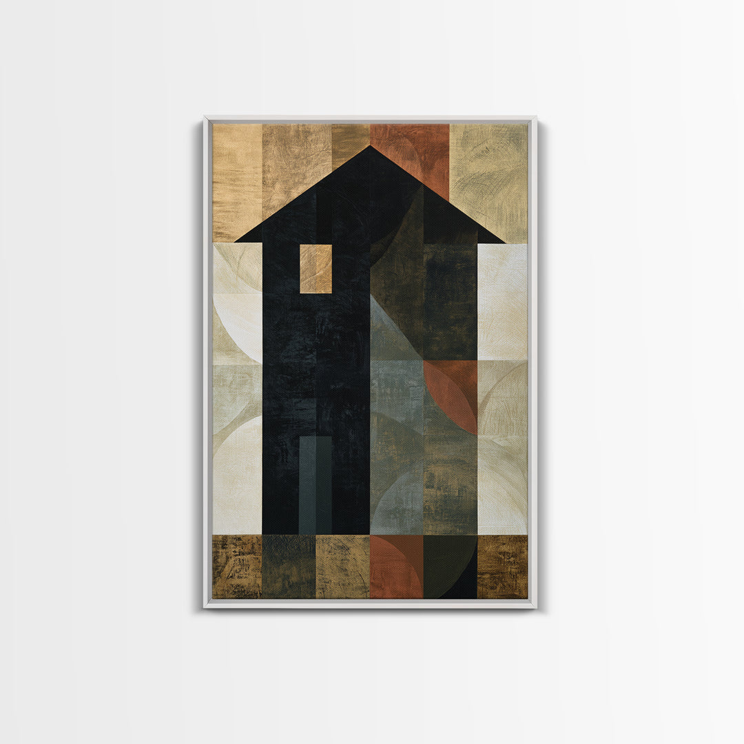Simple Black House Shape Framed Canvas Print, Scandinavian Art, Abstract Painting, Living Room Decor, Abstract Art, Nordic, SCA-2x3-63
