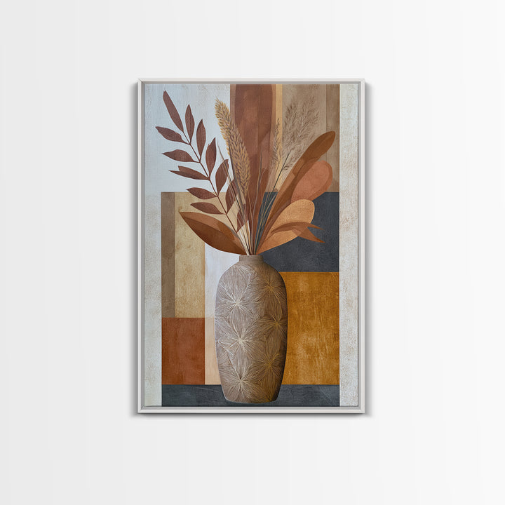 Ceramic Vase with Dried Grasses Framed Canvas Print, Scandinavian Art, Living Room Wall Art, Living Room Decor, Nordic, SCA-2x3-69