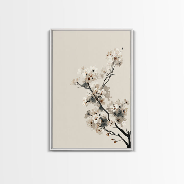 Single Black Branch on Warm White Background Canvas Print, Scandinavian Art, Statement Artwork, Living Room Decor, Nordic, SCA-2x3-76