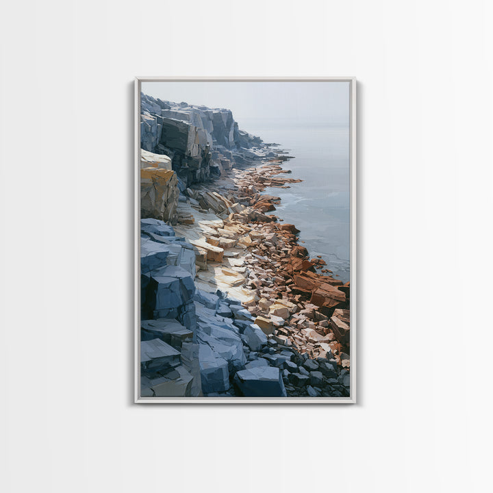 Quiet Coastal Rocks and Gray Sea Canvas Print, Scandinavian Art, Canvas Print, Living Room Decor, Fine Art, Nordic, SCA-2x3-79