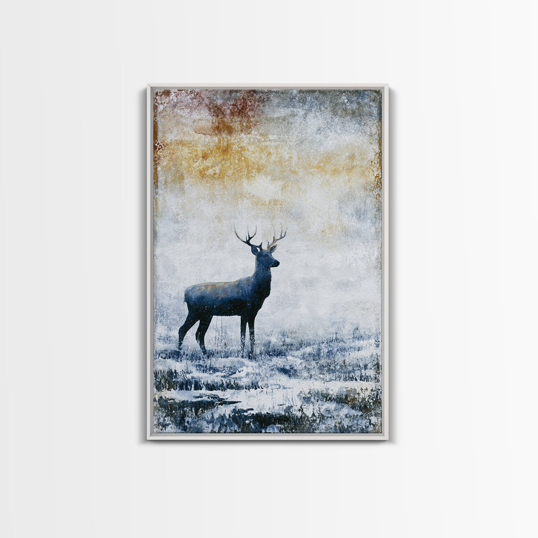 Reindeer Silhouette in Snowy Landscape Canvas Print, Scandinavian Art, Farmhouse Decor, Living Room Decor, Fine Art, Nordic, SCA-2x3-86