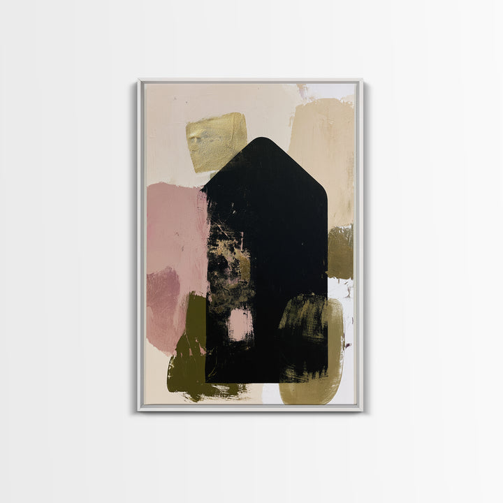 Simple Black House Shape Framed Canvas Print, Scandinavian Art, Textured Painting, Living Room Decor, Fine Art, Nordic, SCA-2x3-87