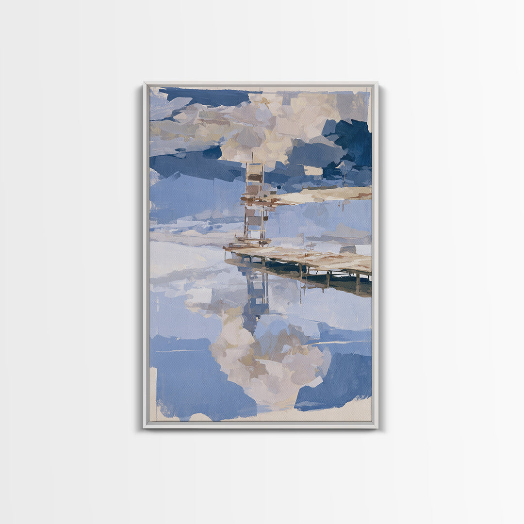 Calm Lake Dock Canvas Print, Scandinavian Art, Minimalist Decor, Living Room Decor, Nordic, Oil Painting, Digital Wall Art, SCA-2x3-95