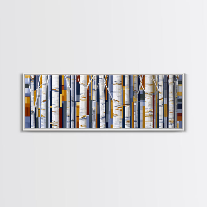 Birch Tree Trunks Framed Canvas Print, Scandinavian Art, Abstract Painting, Living Room Decor, Fine Art, Nordic, SCA-3x1-1