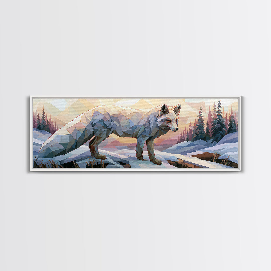 White Fox in Quiet Snow Canvas Print, Scandinavian Art, Printable, Living Room Decor, Abstract Art, Nordic, Abstract Wall Art, SCA-3x1-100