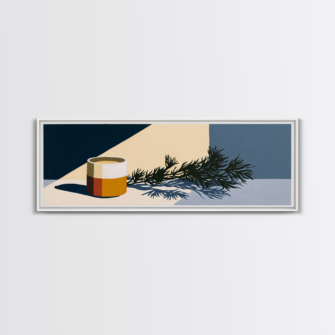 Hygge Candle and Pine Branch Still Life Canvas Print, Scandinavian Art, Floral Wall Art, Living Room Decor, Oil Painting, SCA-3x1-20