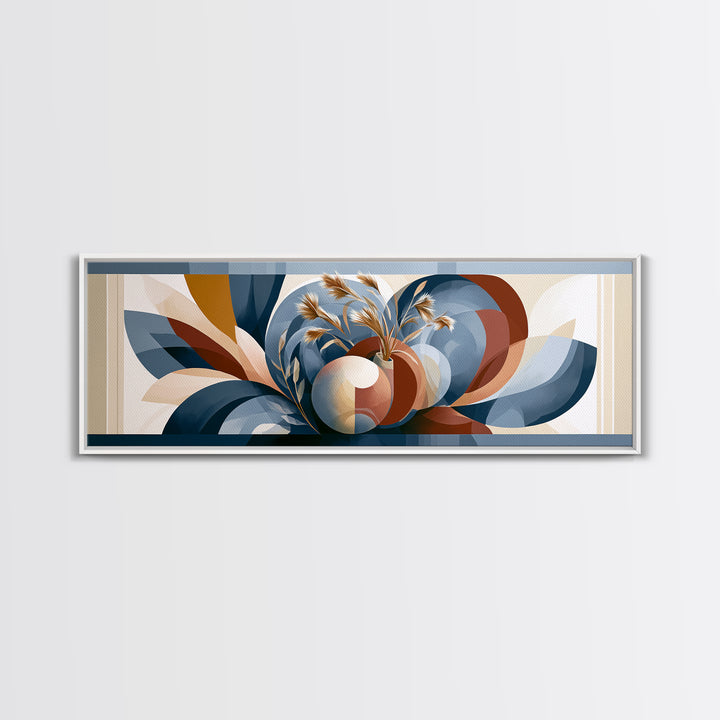 Ceramic Vase with Dried Grasses Canvas Print, Scandinavian Art, Floral Wall Art, Living Room Decor, Oil Painting, Nordic, SCA-3x1-29