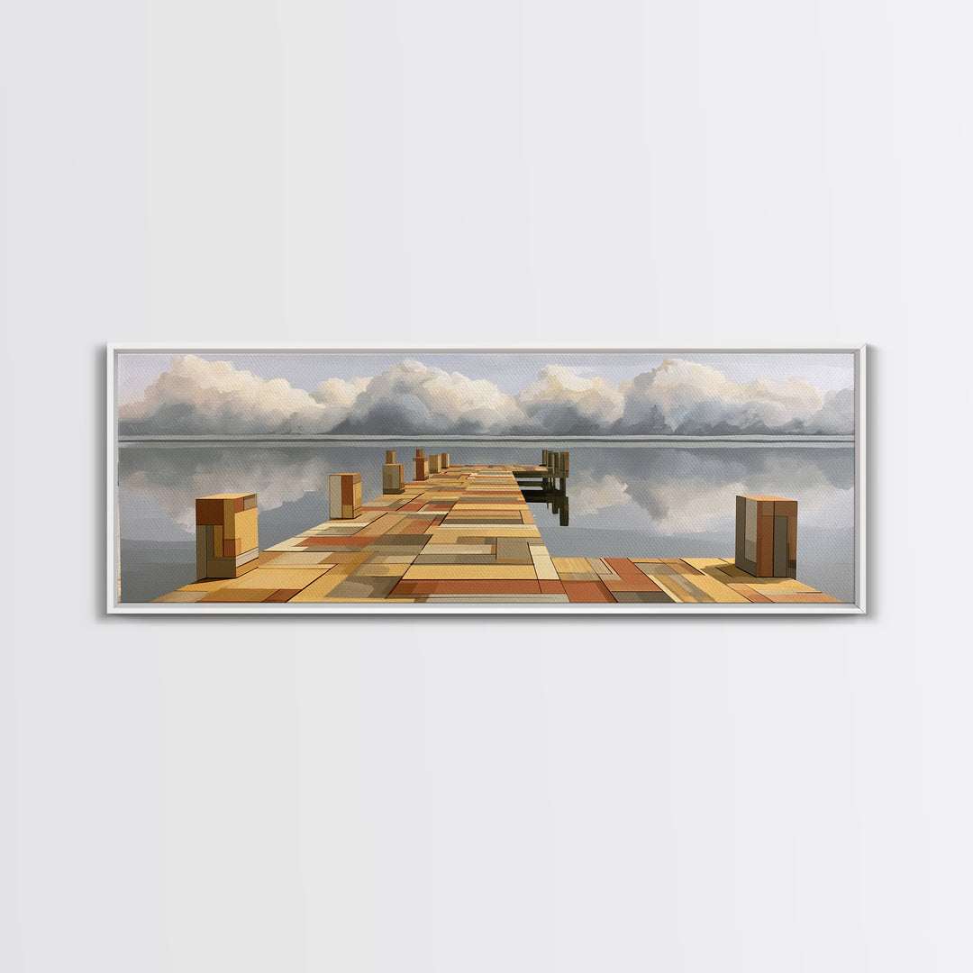 Calm Lake Dock Canvas Print, Scandinavian Art, Home Decor, Living Room Decor, Fine Art, Nordic, Wall Hanging, Abstract Art, SCA-3x1-31