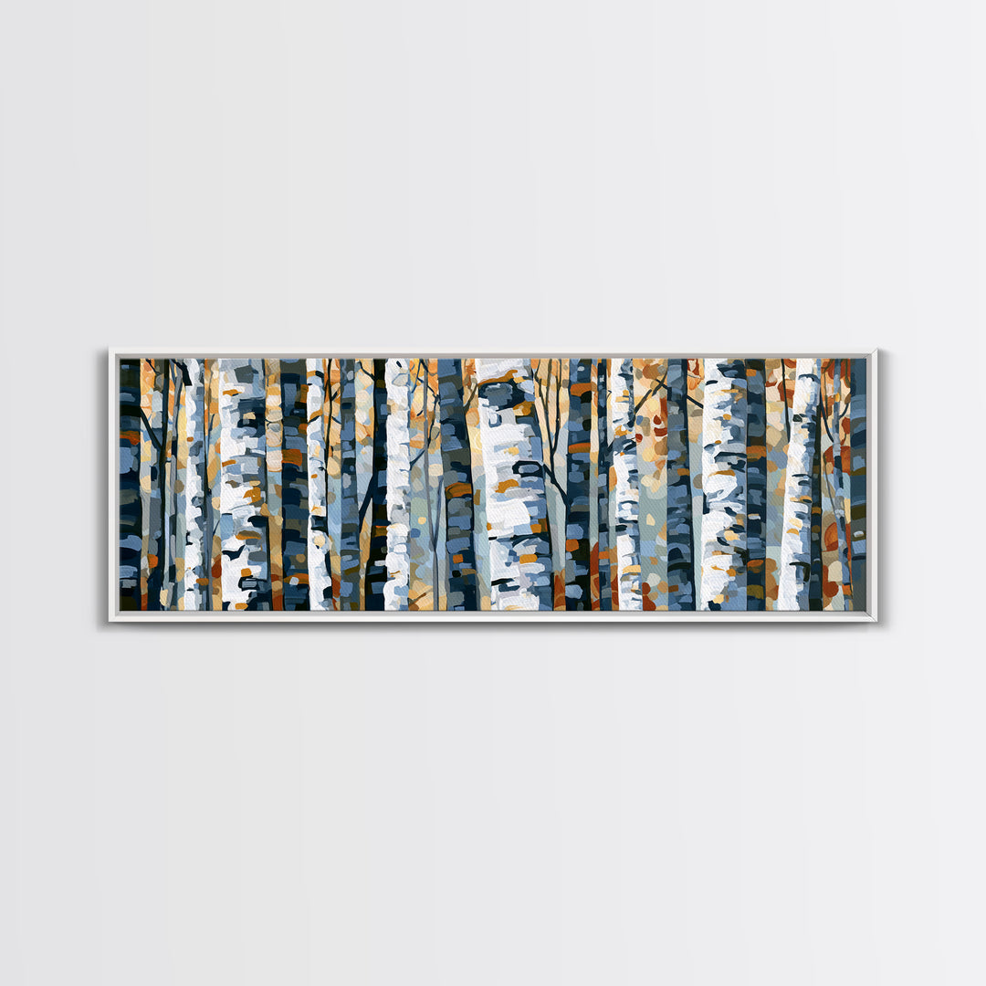 Birch Tree Trunks Framed Canvas Print, Scandinavian Art, Textured Painting, Living Room Decor, Nordic, Christmas Decor, SCA-3x1-73