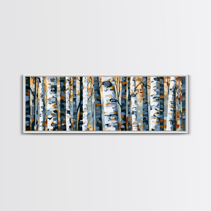 Birch Tree Trunks Framed Canvas Print, Scandinavian Art, Textured Painting, Living Room Decor, Nordic, Christmas Decor, SCA-3x1-73