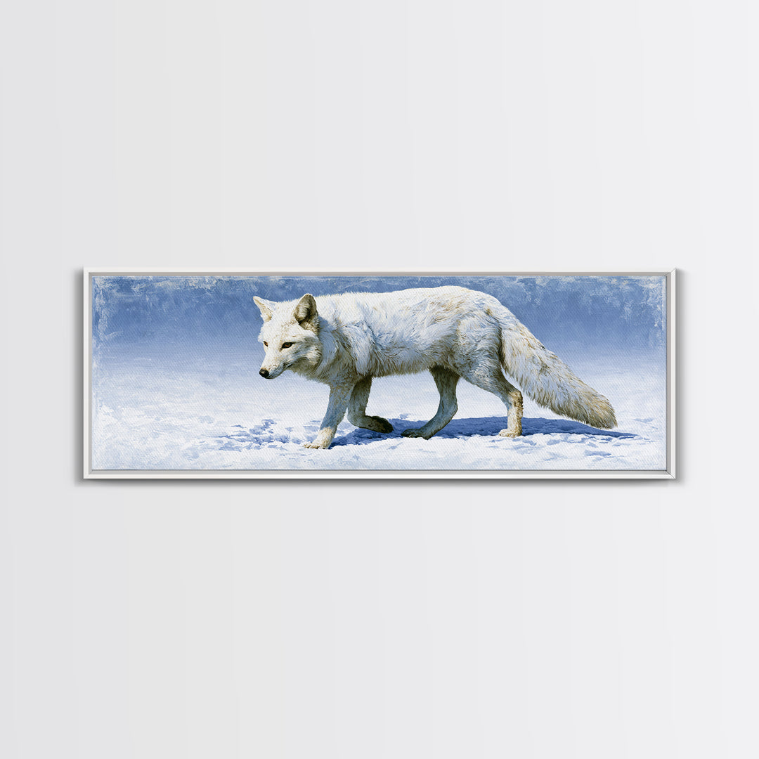 White Fox in Quiet Snow Canvas Print, Scandinavian Art, Art Print, Living Room Decor, Fine Art, Nordic, Farmhouse Decor, SCA-3x1-76