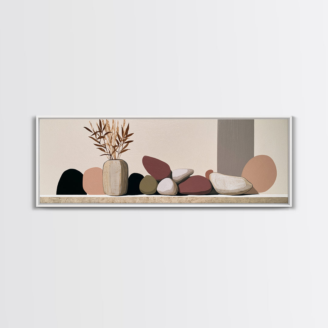 Ceramic Vase with Dried Grasses Framed Canvas Print, Scandinavian Art, Fine Art Print, Living Room Decor, Fine Art, Nordic, SCA-3x1-77