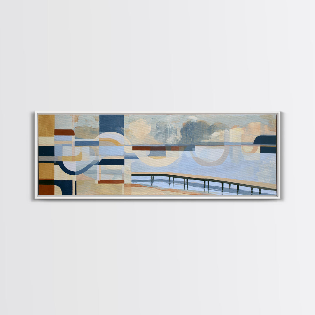 Calm Lake Dock Framed Canvas Print, Scandinavian Art, Living Room Decor, Fine Art, Nordic, Gallery Decor, Neutral Decor, SCA-3x1-79