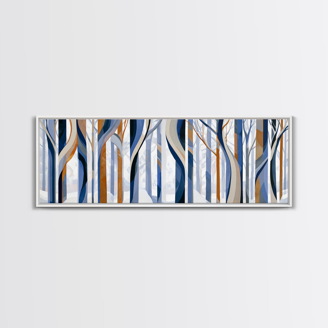 Snowy Nordic Forest Framed Canvas Print, Scandinavian Art, Wall Art, Living Room Decor, Fine Art, Nordic, Large Wall Art, SCA-3x1-89