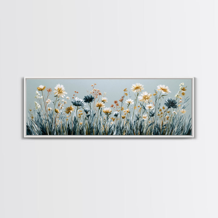 Minimal Meadow Flowers Canvas Print, Scandinavian Art, Neutral Decor, Living Room Decor, Oil Painting, Nordic, Wall Decor, SCA-3x1-98