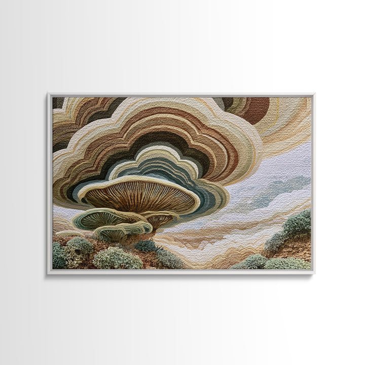 Simple Mushroom and Moss Forest Study Framed Canvas Print, Scandinavian Art, Oil Painting, Living Room Decor, Fine Art, Nordic, SCA-3x2-100