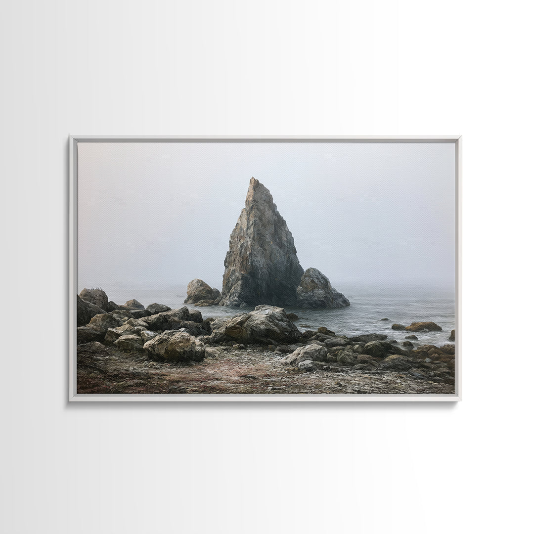 Quiet Coastal Rocks and Gray Sea Canvas Print, Scandinavian Art, Luxury Decor, Living Room Decor, Fine Art, Nordic, SCA-3x2-3