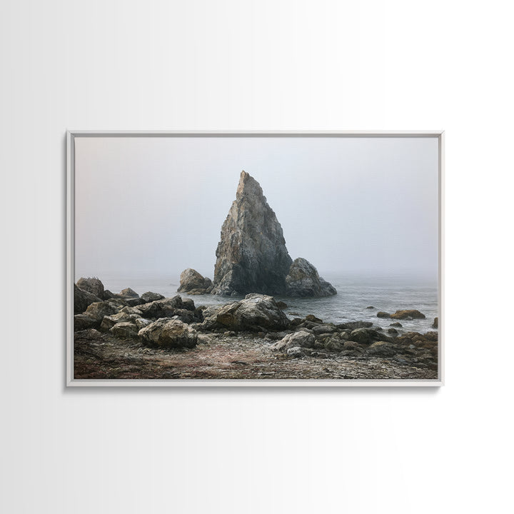 Quiet Coastal Rocks and Gray Sea Canvas Print, Scandinavian Art, Luxury Decor, Living Room Decor, Fine Art, Nordic, SCA-3x2-3