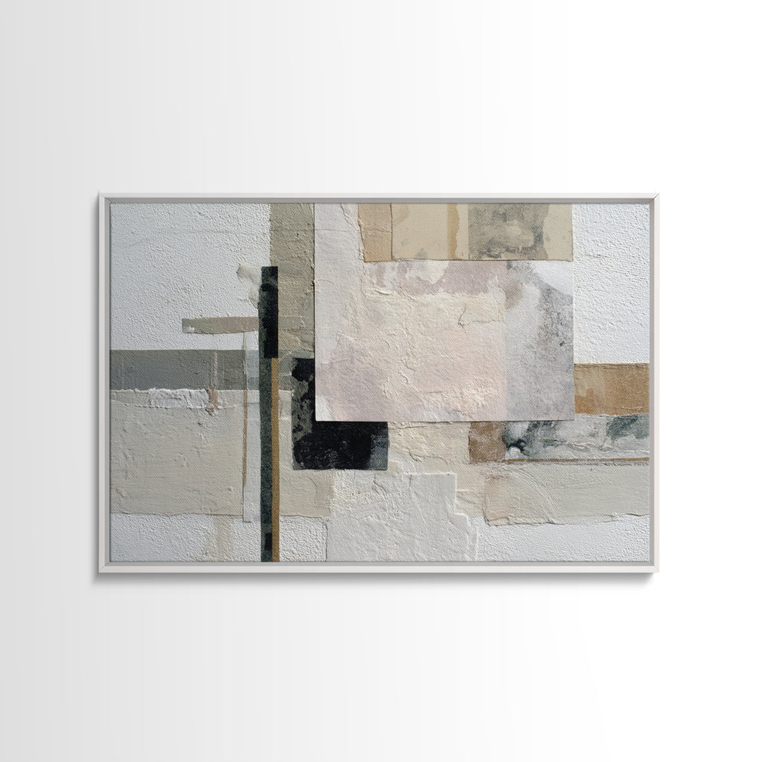 Soft Beige Geometric Abstraction Framed Canvas Print, Scandinavian Art, Wall Decor, Living Room Decor, Abstract Art, Nordic, SCA-3x2-31