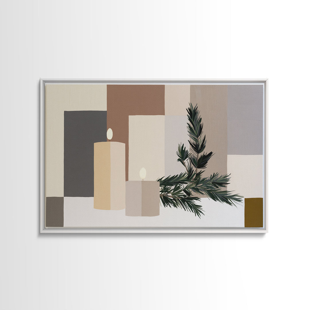 Hygge Candle and Pine Branch Still Life Canvas Print, Scandinavian Art, Luxury Decor, Living Room Decor, Oil Painting, Nordic, SCA-3x2-32