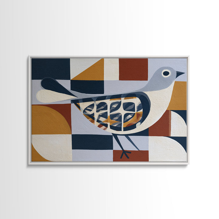 Nordic Folk Bird Framed Canvas Print, Scandinavian Art, Oil Painting, Living Room Decor, Fine Art, Nordic, Boho Wall Decor, SCA-3x2-39