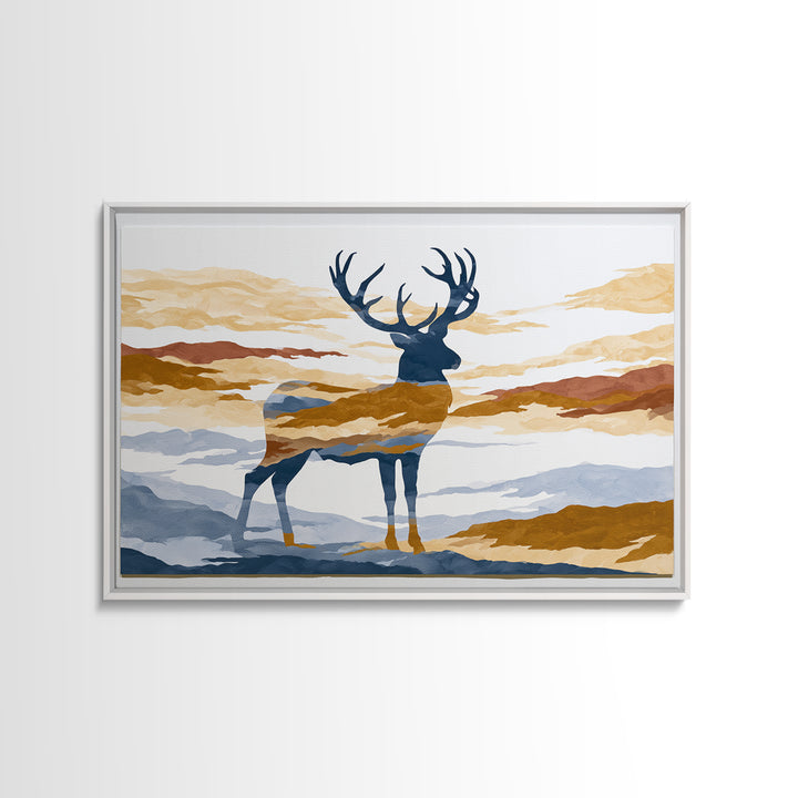 Reindeer Silhouette in Snowy Landscape Canvas Print, Scandinavian Art, Modern Art, Living Room Decor, Fine Art, Nordic, SCA-3x2-58