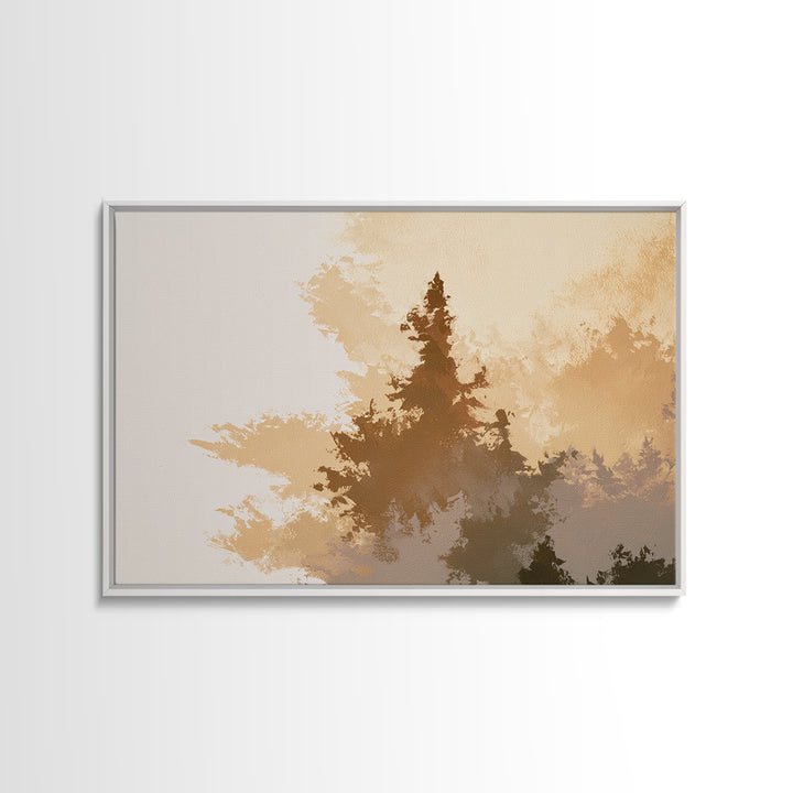 Minimal Sun over Pine Forest Framed Canvas Print, Scandinavian Art, Textured Painting, Living Room Decor, Fine Art, Nordic, SCA-3x2-69