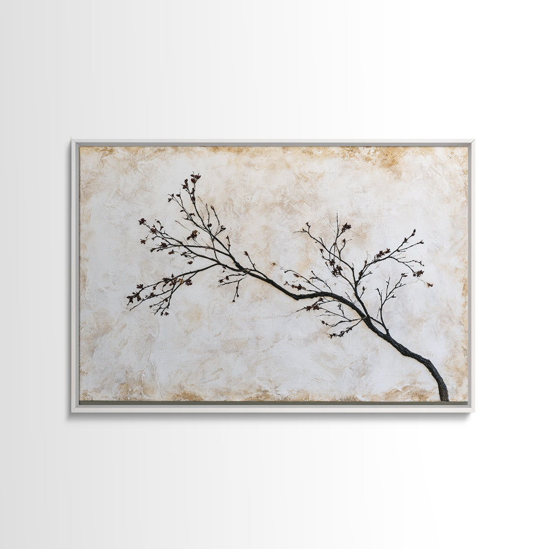 Single Black Branch on Warm White Background Canvas Print, Scandinavian Art, Original Painting, Living Room Decor, Nordic, SCA-3x2-72