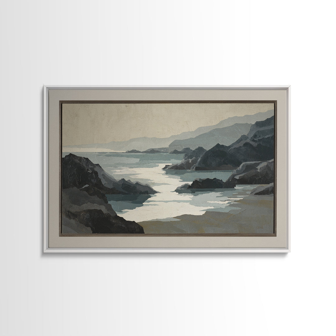 Minimal Fjord Landscape Framed Canvas Print, Scandinavian Art, Fine Art Print, Living Room Decor, Fine Art, Nordic, Printable, SCA-3x2-78