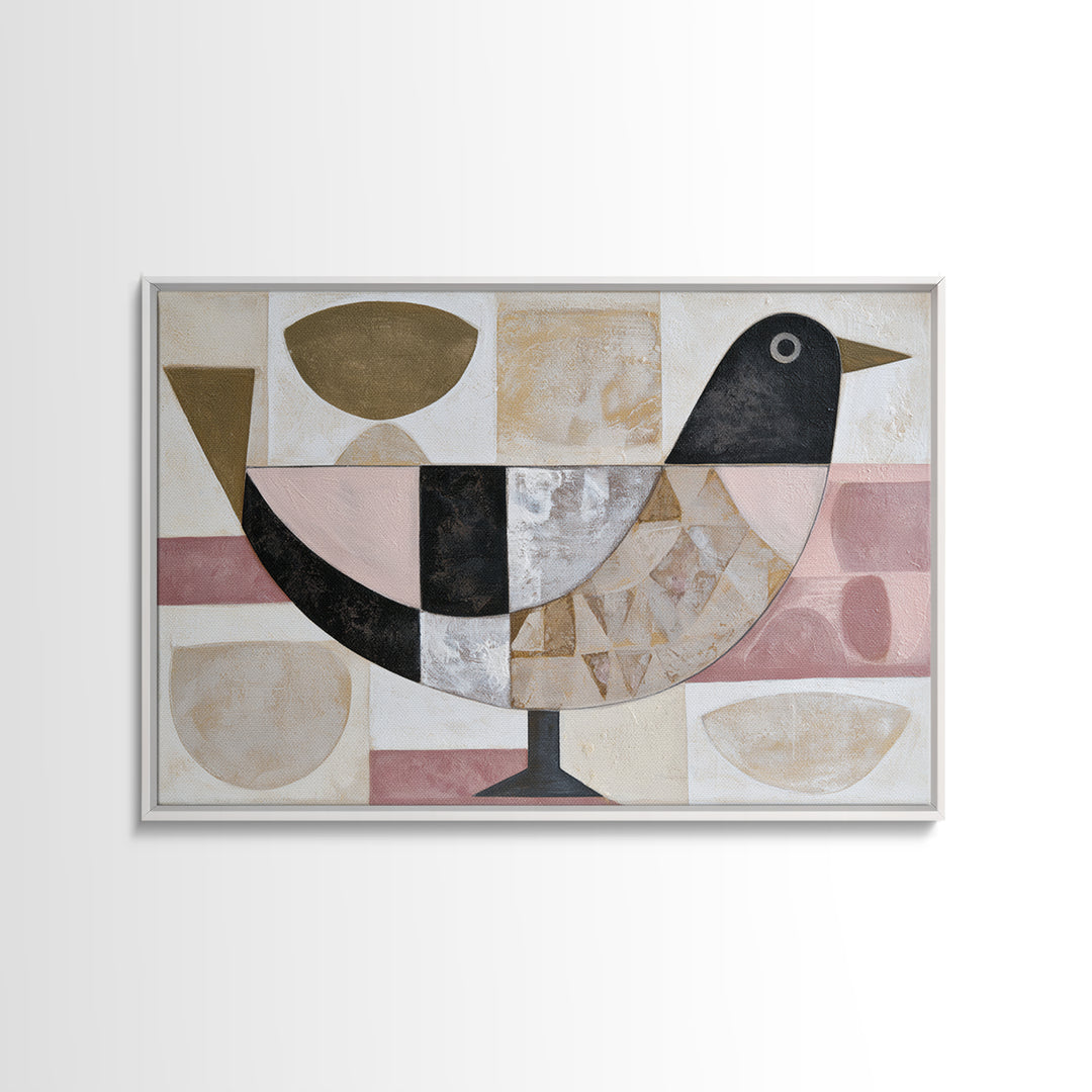 Nordic Folk Bird Framed Canvas Print, Scandinavian Art, Abstract Art, Living Room Decor, Fine Art, Nordic, Abstract Painting, SCA-3x2-87