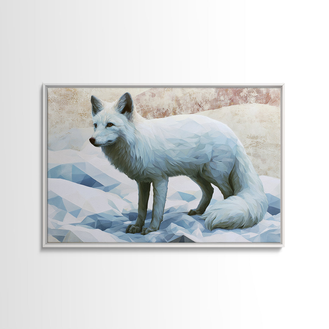 White Fox in Quiet Snow Canvas Print, Scandinavian Art, Wall Hanging, Living Room Decor, Fine Art, Nordic, Living Room Wall Art, SCA-3x2-88