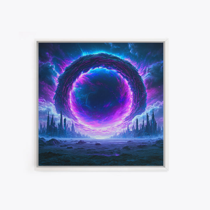 Wormhole Opening over Barren Landscape Canvas Print, Scifi Art, Gallery Decor, Living Room Decor, Fine Art, Orbit, Wall Art, SCI-1x1-17