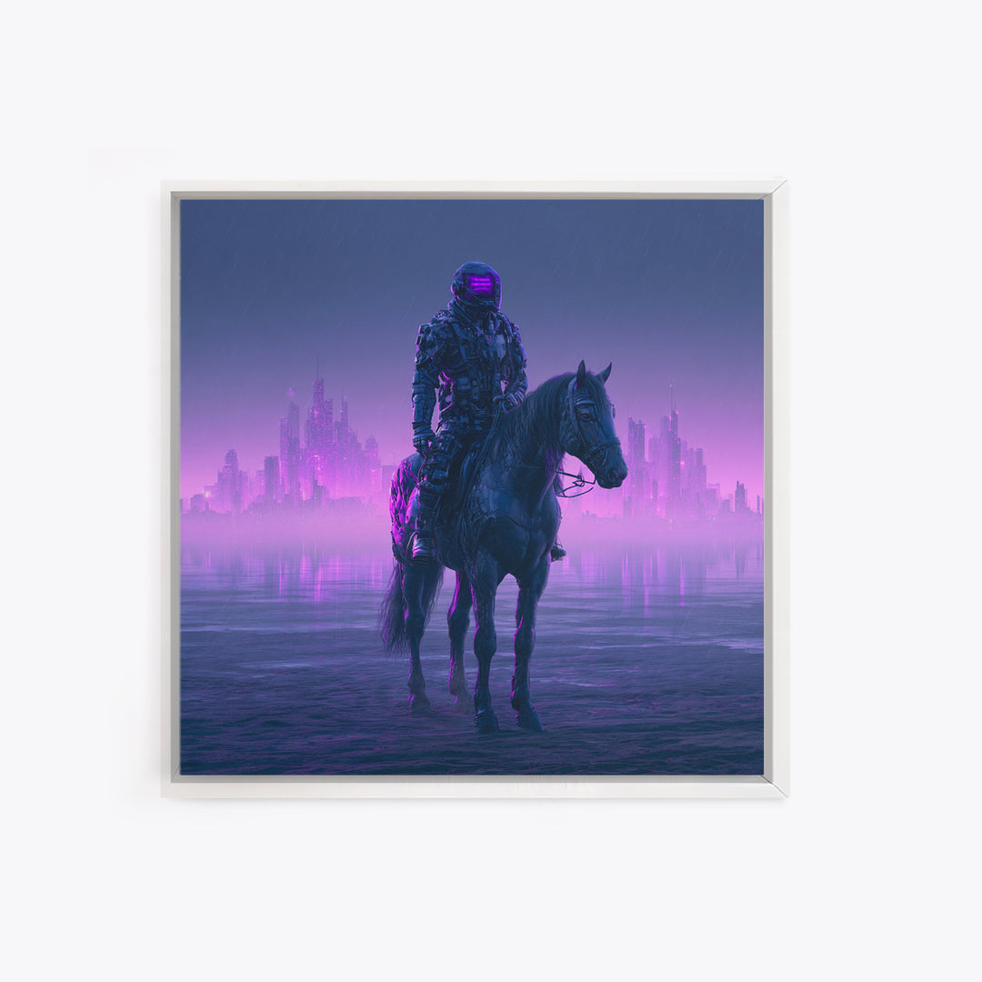 Space Explorer Horse Rider on Distant Planet Framed Canvas Print, Scifi Art, Neutral Decor, Living Room Decor, Fine Art, Orbit, SCI-1x1-21