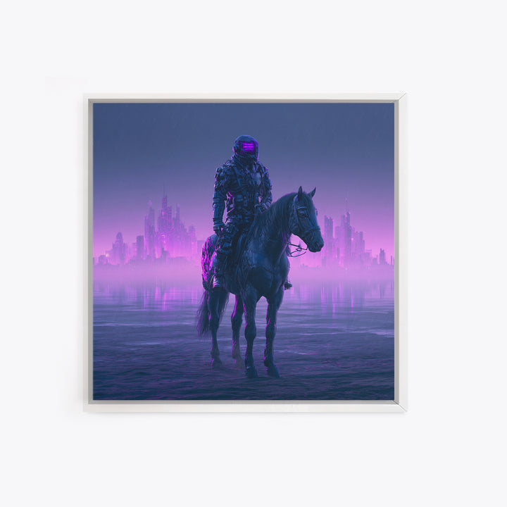 Space Explorer Horse Rider on Distant Planet Framed Canvas Print, Scifi Art, Neutral Decor, Living Room Decor, Fine Art, Orbit, SCI-1x1-21
