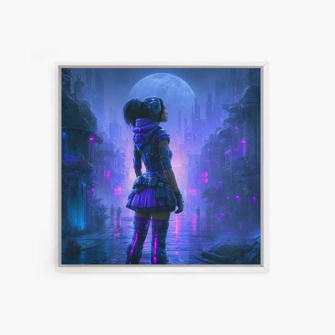 Futuristic City on a Moonlit World Canvas Print, Scifi Art, Ai Art, Living Room Decor, Abstract Art, Orbit, Star Wars Art, SCI-1x1-3