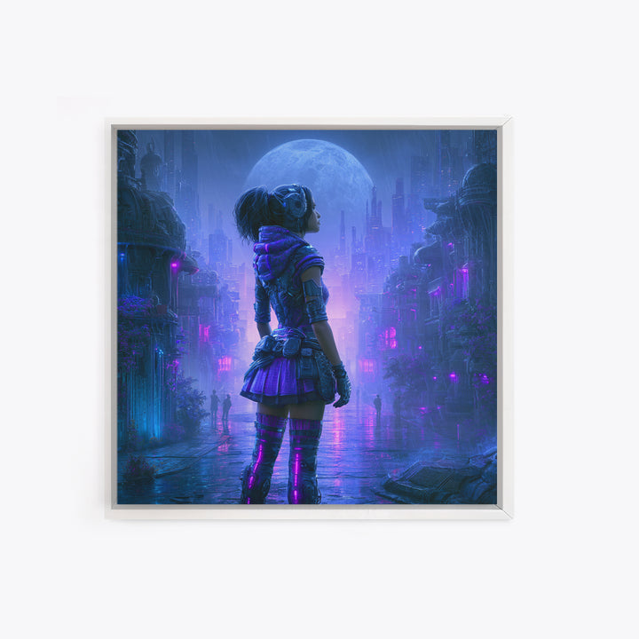 Futuristic City on a Moonlit World Canvas Print, Scifi Art, Ai Art, Living Room Decor, Abstract Art, Orbit, Star Wars Art, SCI-1x1-3